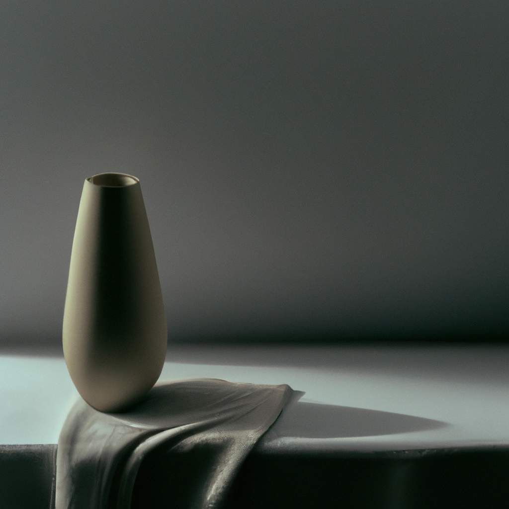 세라믹 화병 정물: 부드러운 창빛과 리넨 배경